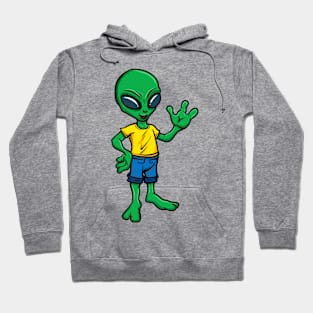 Cute Green Cartoon Alien wearing Clothes Hoodie